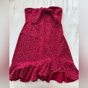 Floral Red Dress with Ruffle Hem